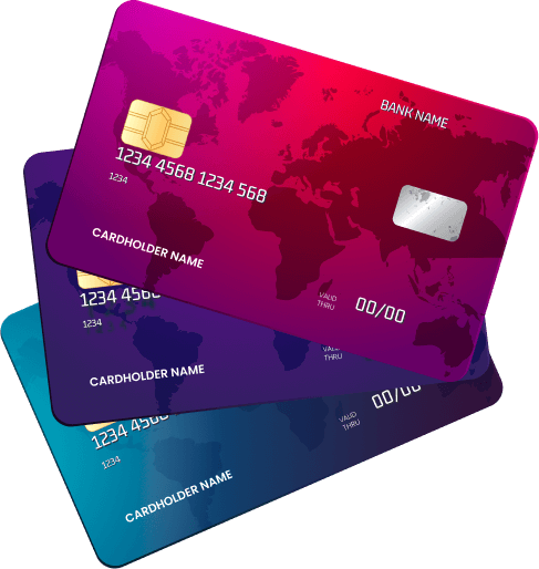 Three United Wealth Crown cards fanned out: red, violet and teal